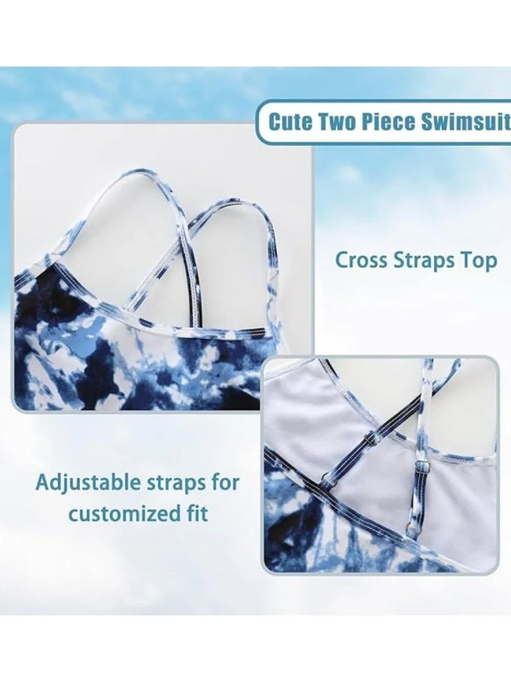 ✨Zestonie Girls 2-Piece Swimsuits Tankini Navy Tie-Dye NWOT 13-14age